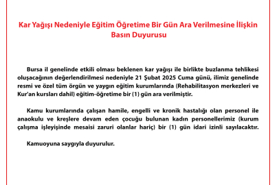 Açıklama geldi: Bursa'da yarın tüm okullar tatil edildi